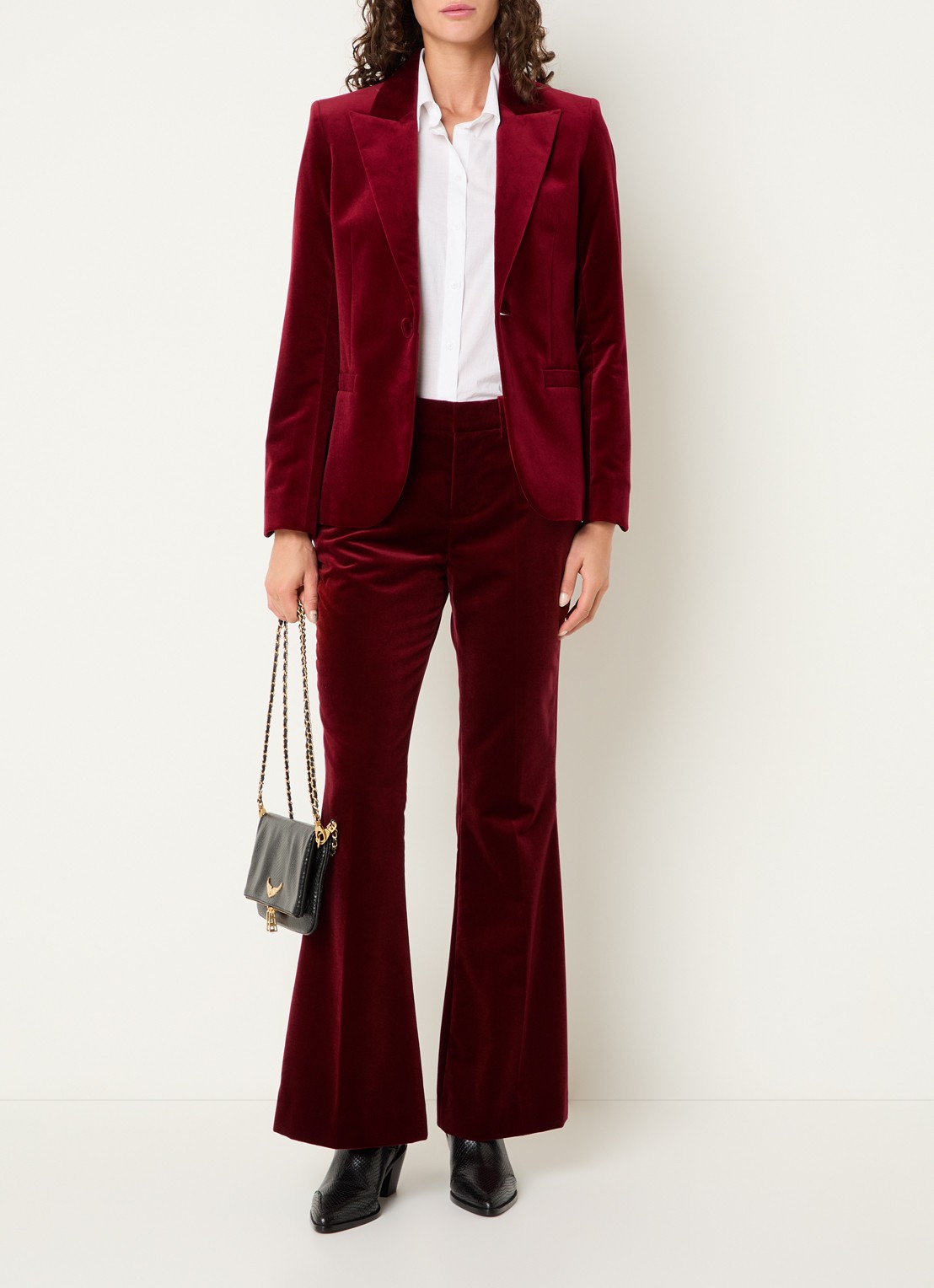 Zadig&Voltaire Prevy mid waist flared fit pantalon van fluweel met steekzakken - voorkant 4 kersenrood