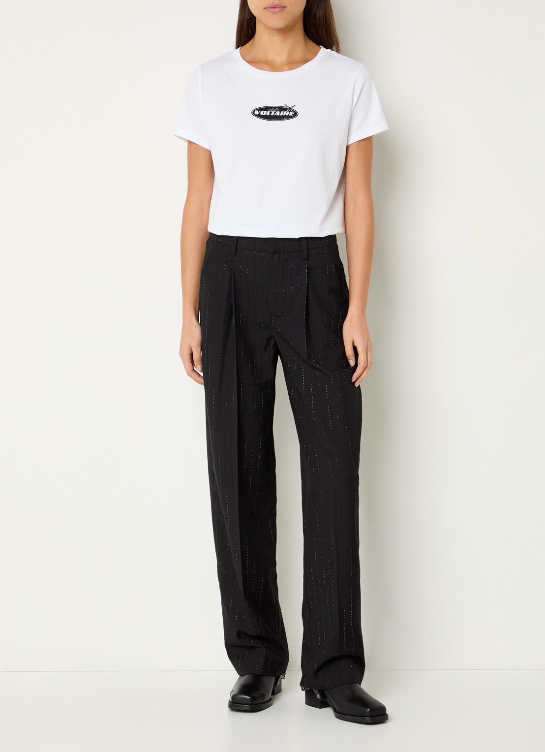 Zadig&Voltaire Puros high waist loose fit pantalon met strass - voorkant 3 zwart