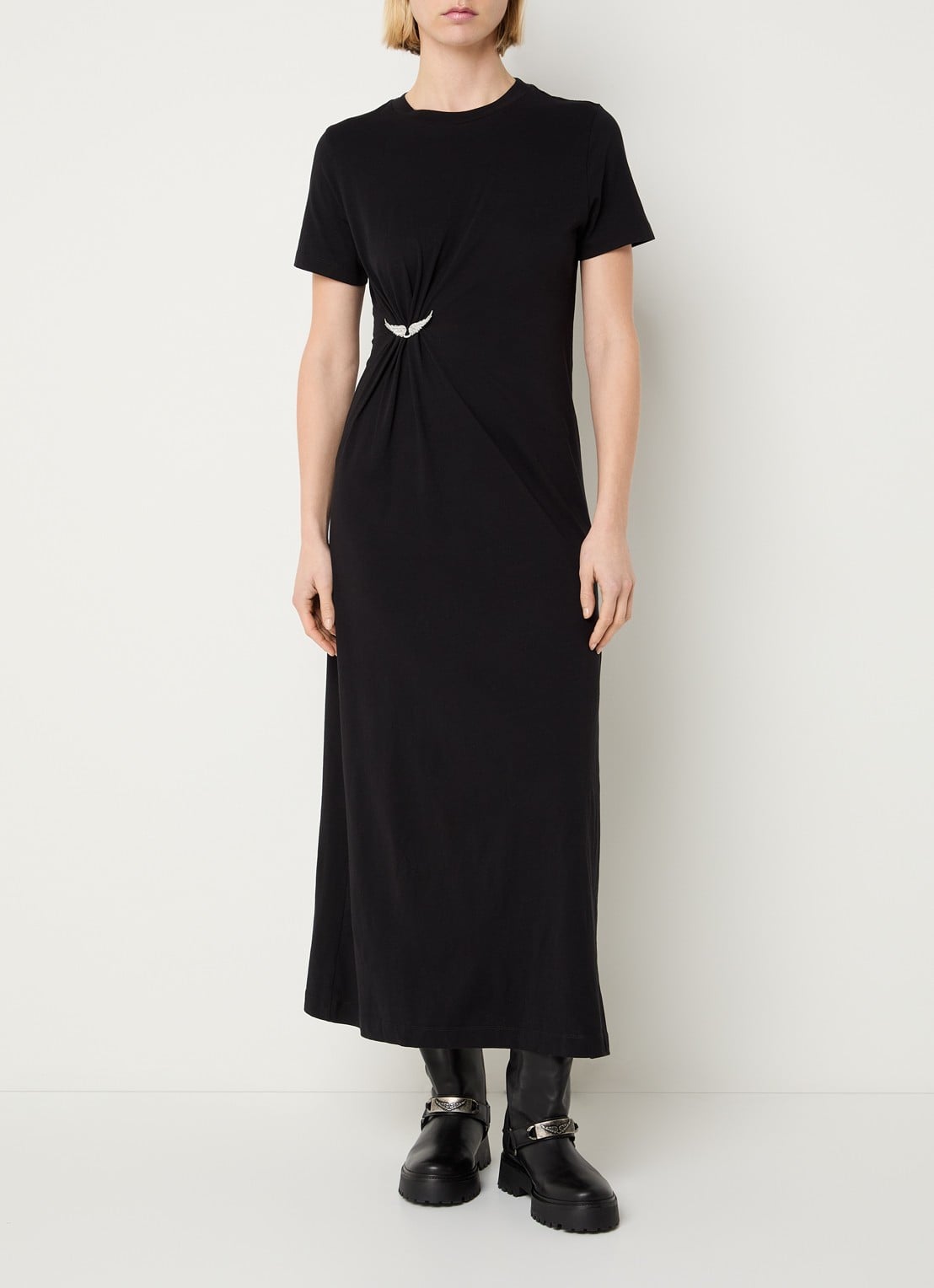 Zadig&Voltaire Raja midi  T-shirt jurk met afneembare broche - detail zwart
