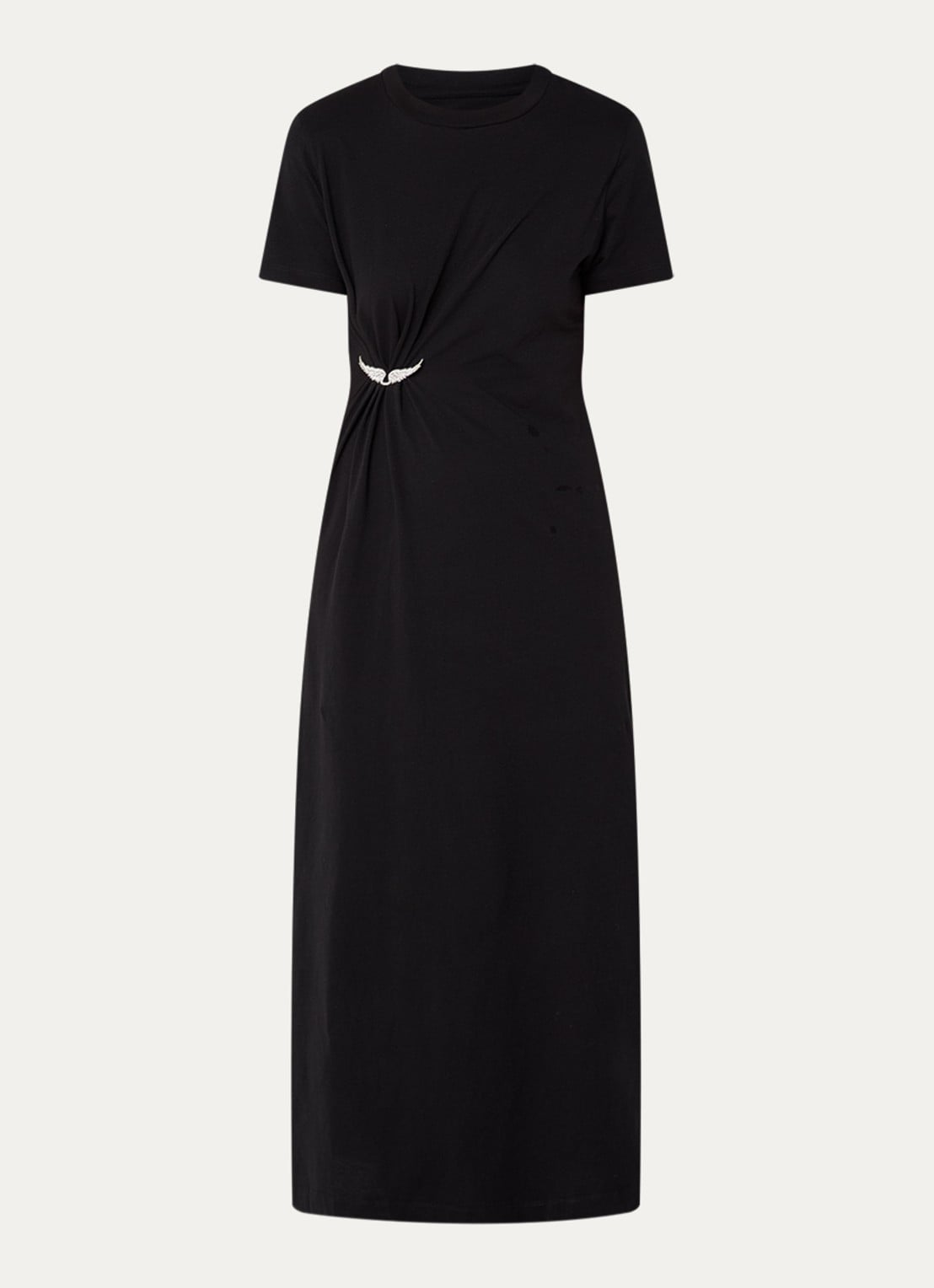 Zadig&Voltaire Raja midi  T-shirt jurk met afneembare broche - voorkant 2 zwart