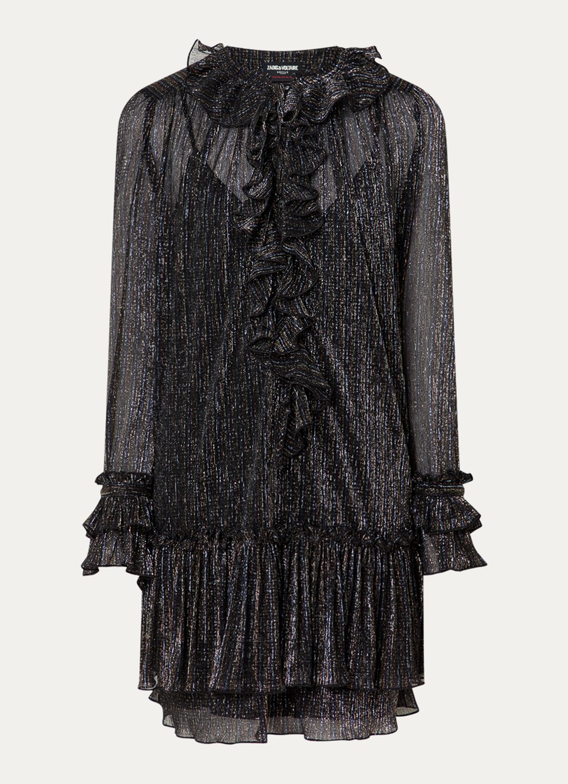 Zadig&Voltaire Ralice mini jurk met volant en lurex - voorkant 2 zwart