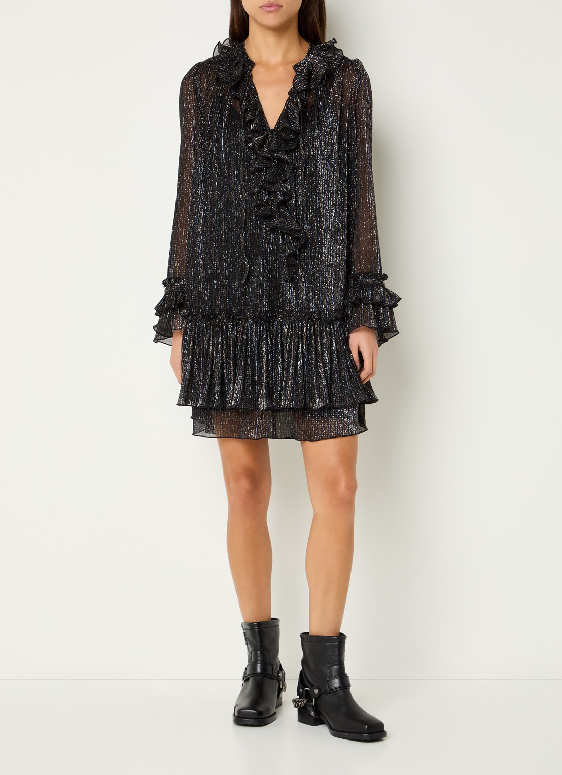 Zadig&Voltaire Ralice mini jurk met volant en lurex - voorkant 3 zwart