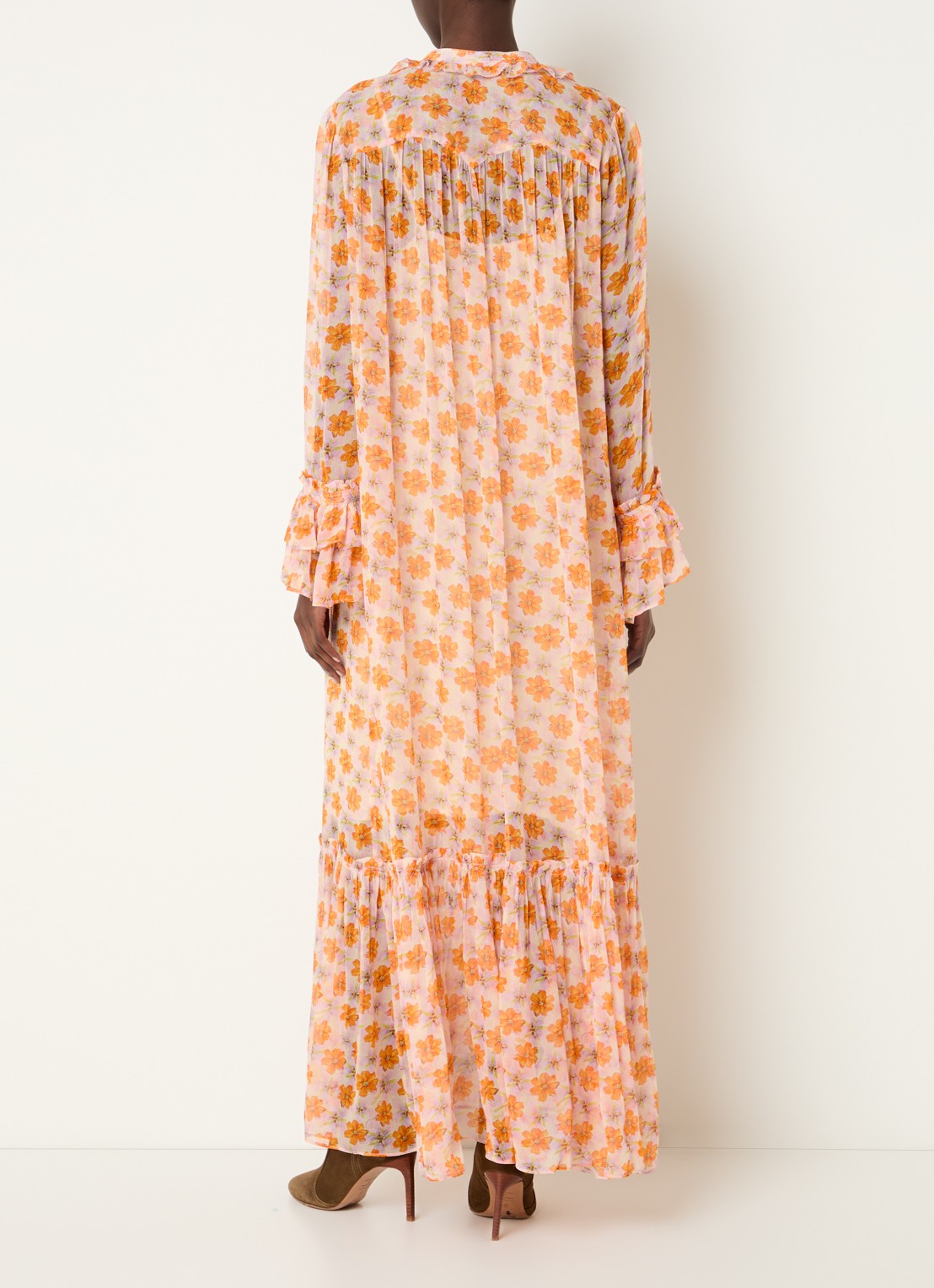 Zadig&Voltaire Ralicel maxi tuniekjurk met bloemenprint en ruches - achterkant 4 oranje