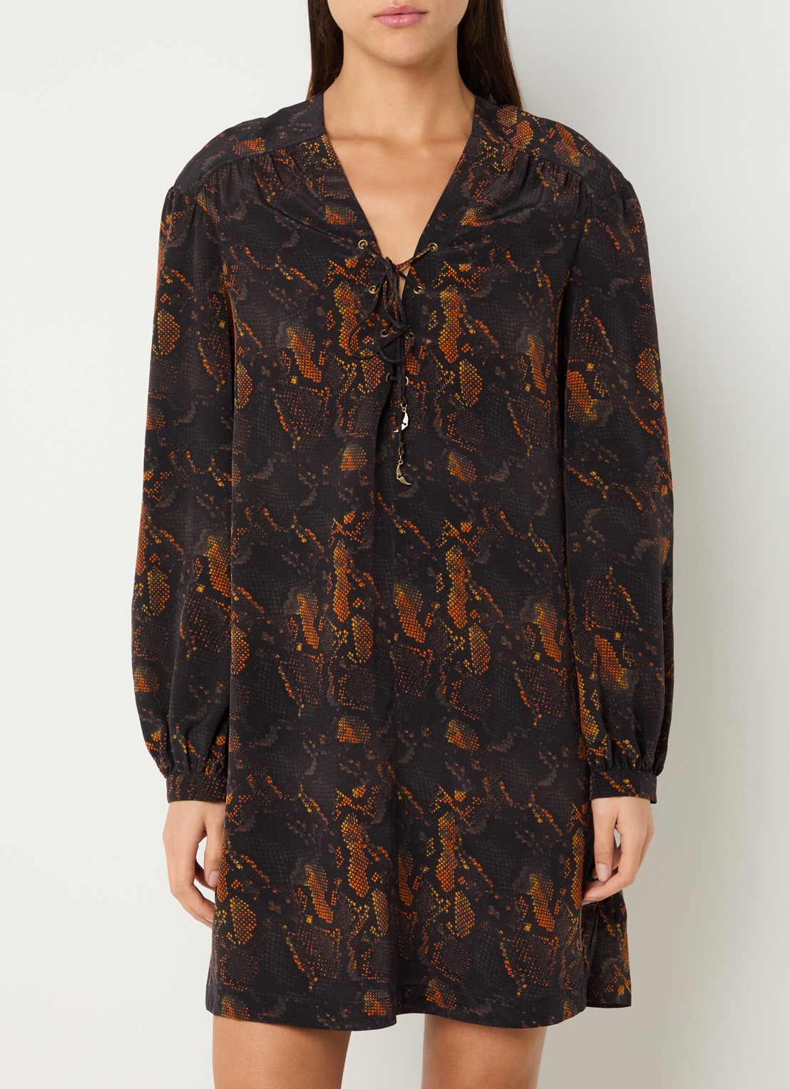 Zadig&Voltaire Ramela mini tuniekjurk van zijde met slangenprint - detail 3 zwart