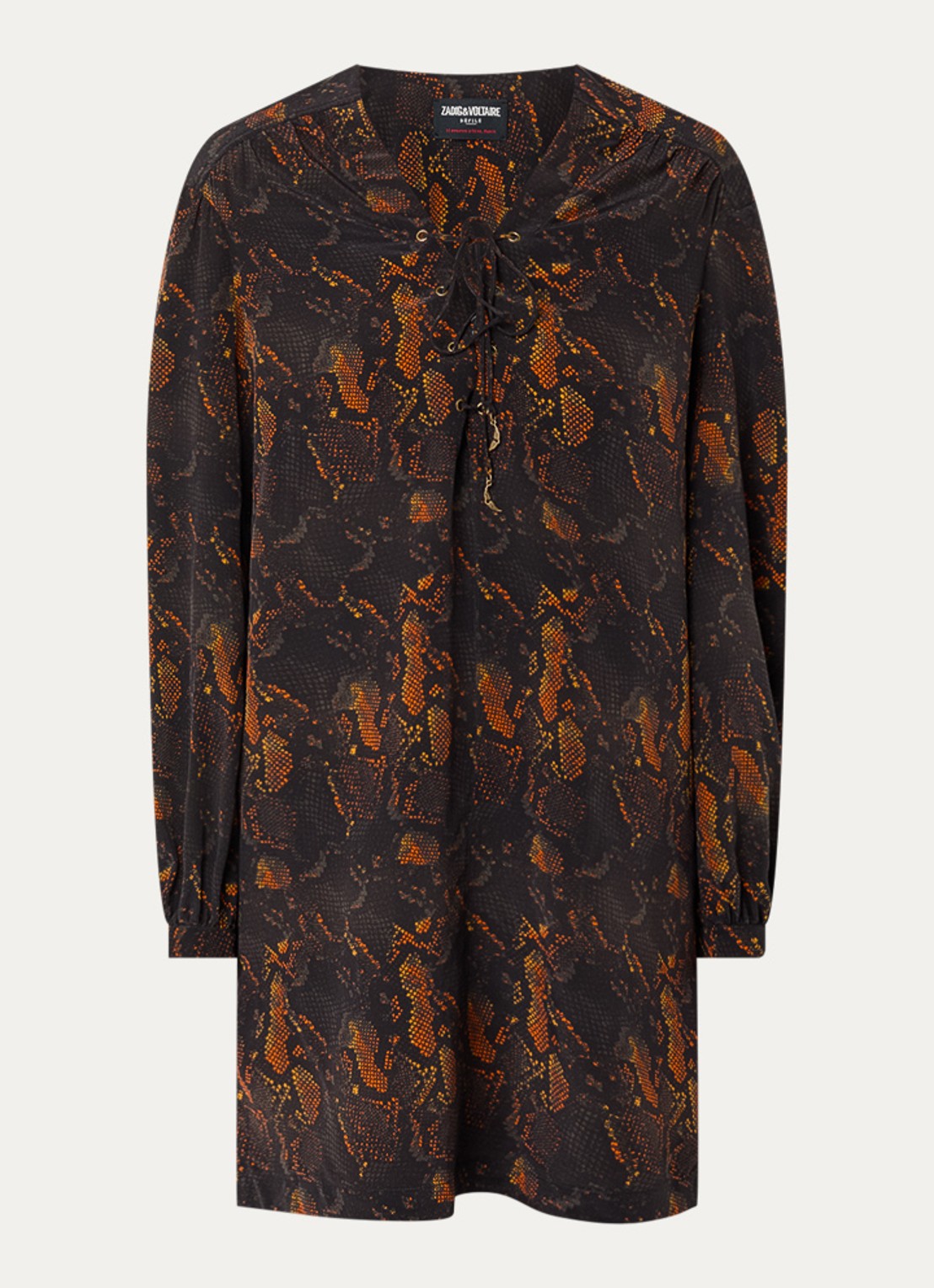 Zadig&Voltaire Ramela mini tuniekjurk van zijde met slangenprint - voorkant zwart