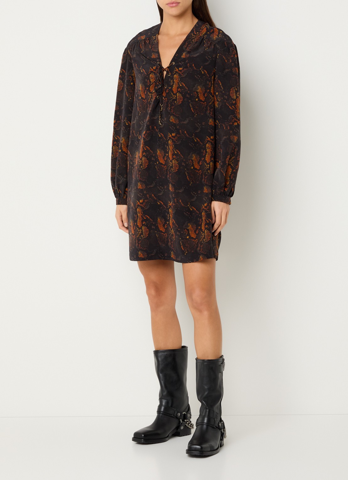 Zadig&Voltaire Ramela mini tuniekjurk van zijde met slangenprint - voorkant 2 zwart