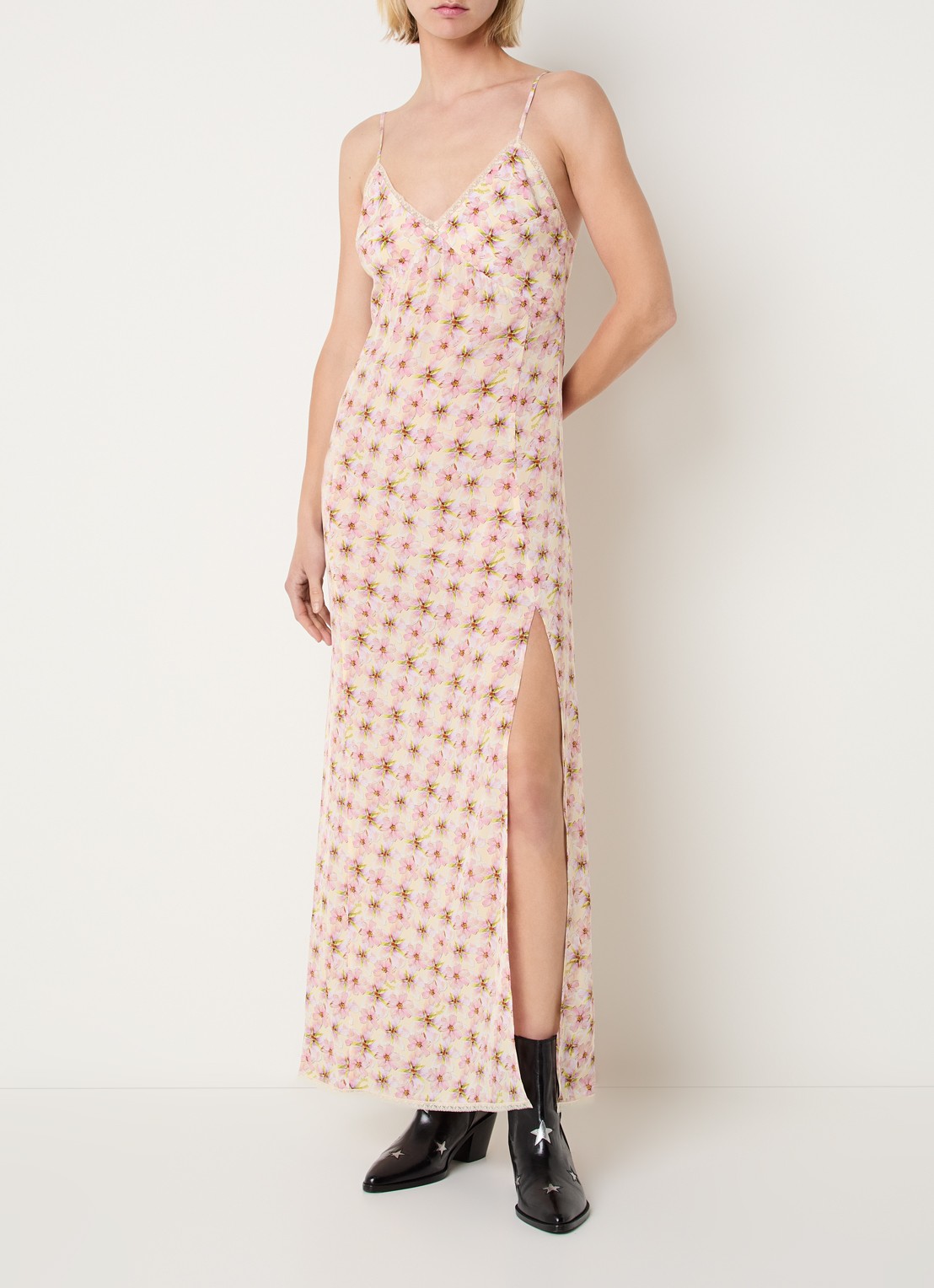 Zadig&Voltaire Ramelil maxi jurk met bloemenprint en details van kant - detail 2 roze