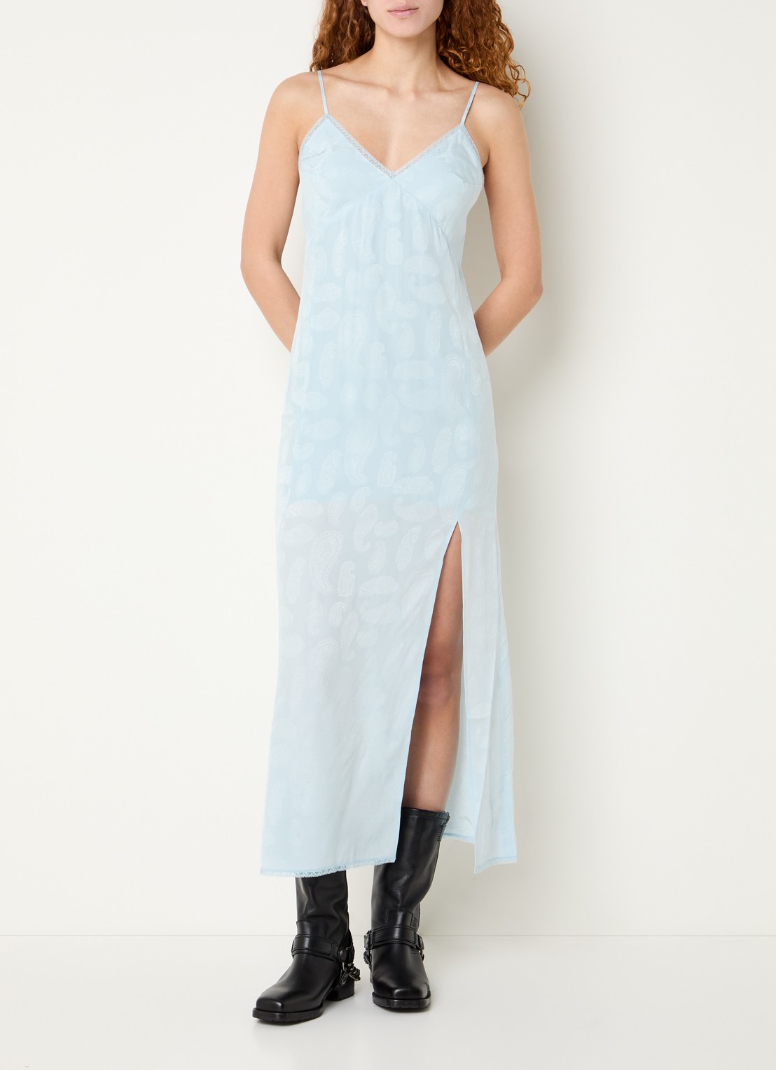 Zadig&Voltaire Ramelil maxi jurk van zijde met split - detail 4 lichtblauw