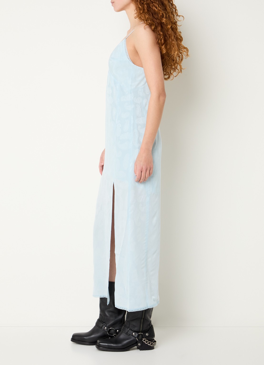 Zadig&Voltaire Ramelil maxi jurk van zijde met split - voorkant 3 lichtblauw