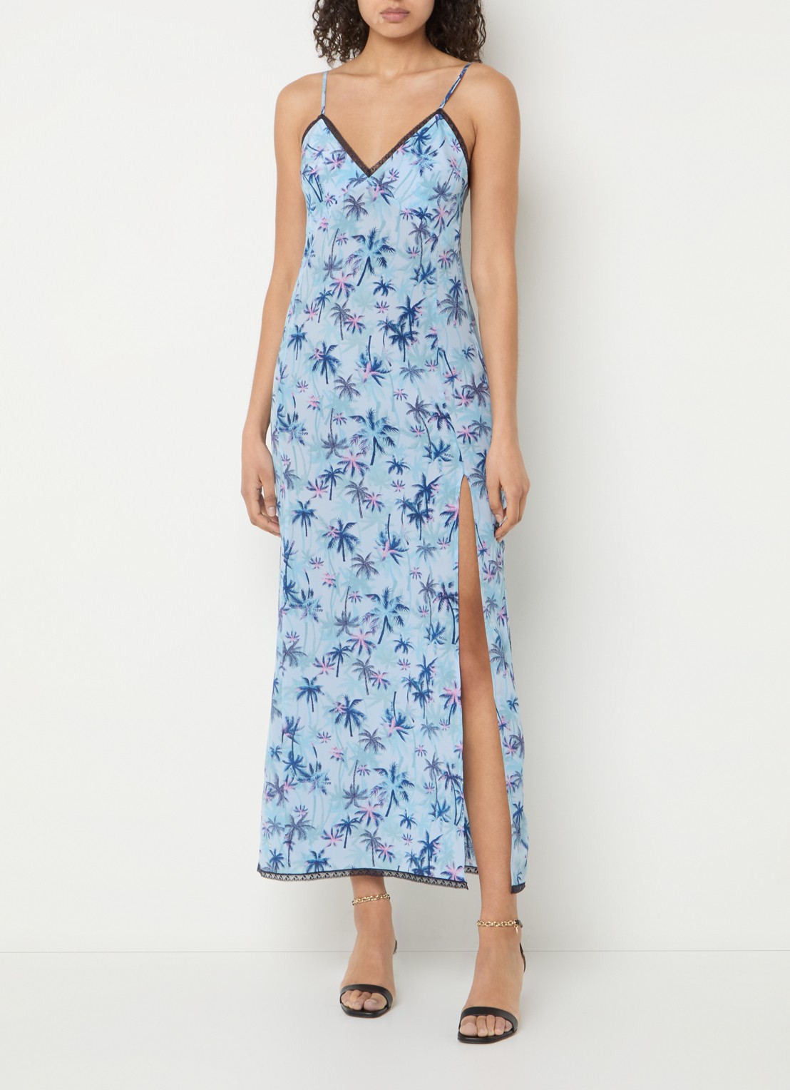 Zadig&Voltaire Ramelil midi jurk van zijde met print - detail 4 lichtblauw