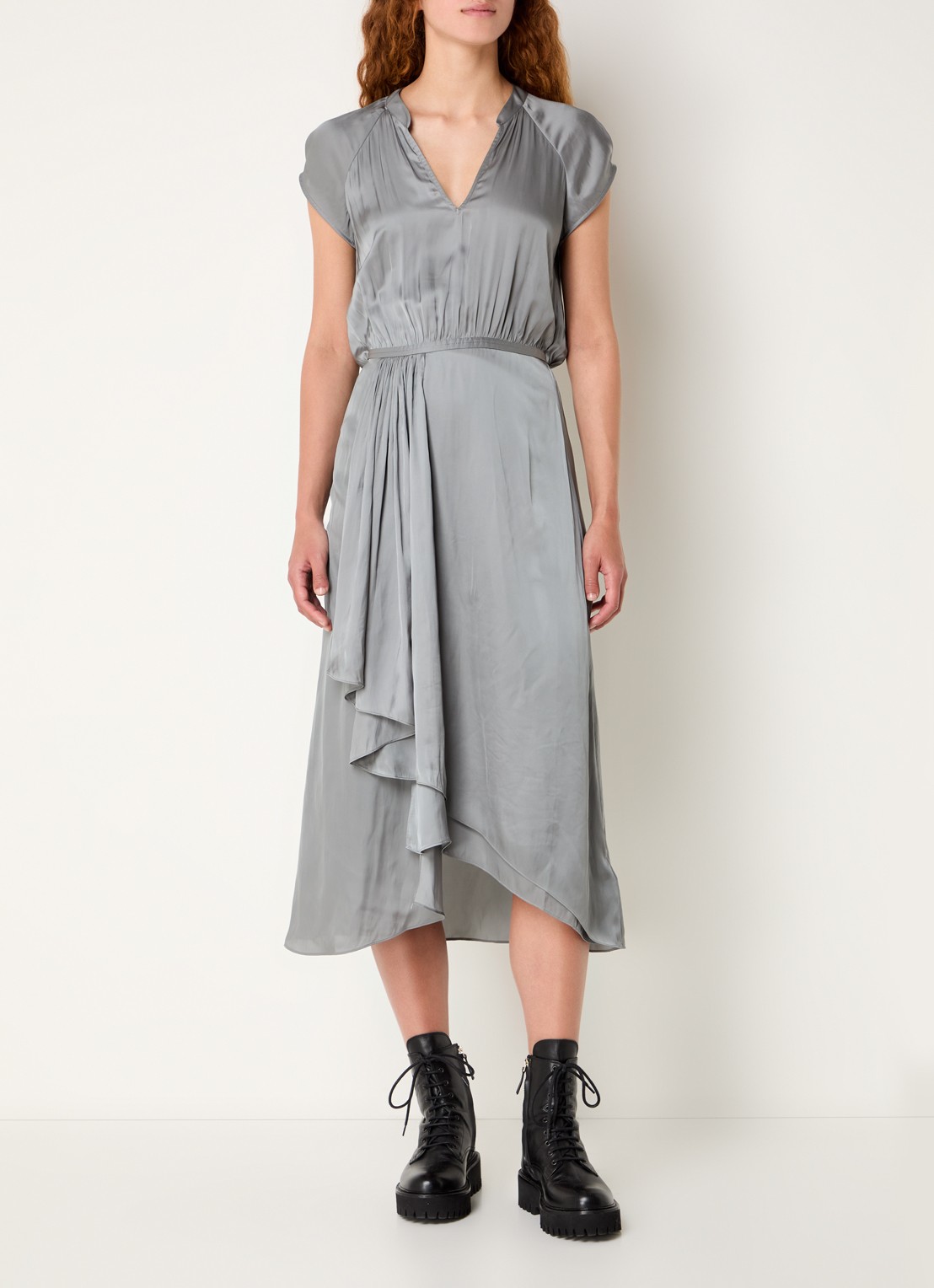 Zadig&Voltaire Randall midi jurk van satijn met asymmetrische zoom - detail 2 grijs