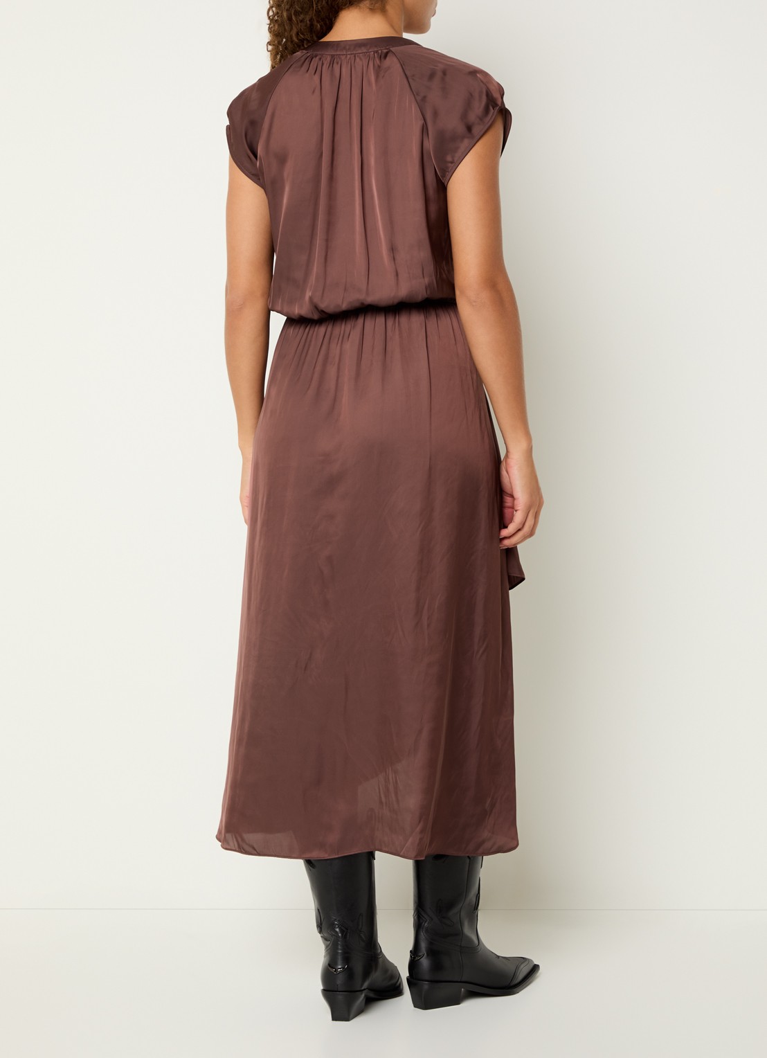 Zadig&Voltaire Randall midi jurk van satijn met asymmetrische zoom - achterkant bordeauxrood