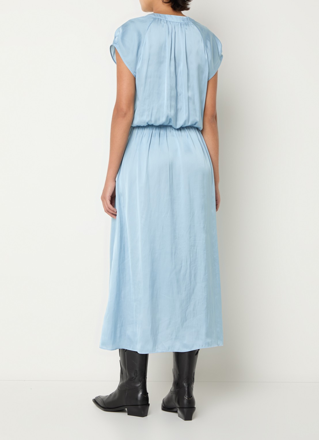 Zadig&Voltaire Randall midi jurk van satijn met asymmetrische zoom - achterkant 3 lichtblauw