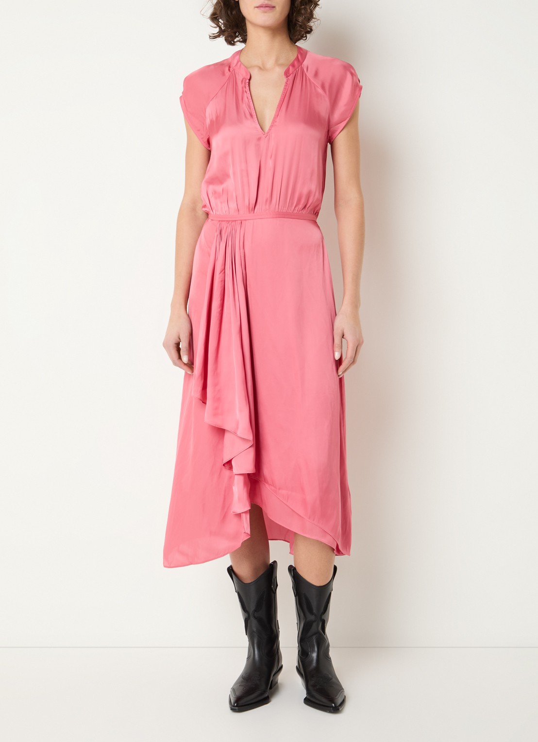 Zadig&Voltaire Randall midi jurk van satijn met asymmetrische zoom - detail oudroze