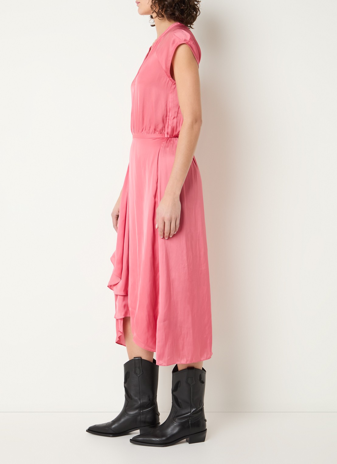 Zadig&Voltaire Randall midi jurk van satijn met asymmetrische zoom - voorkant 4 oudroze