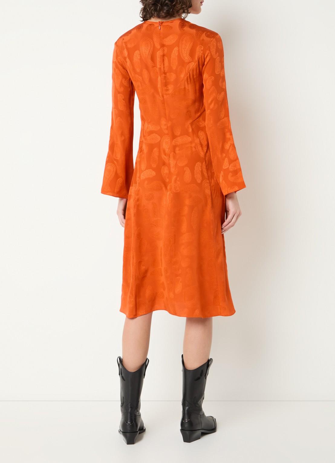 Zadig&Voltaire Randon midi tuniekjurk van zijde met jacquard dessin - achterkant oranje