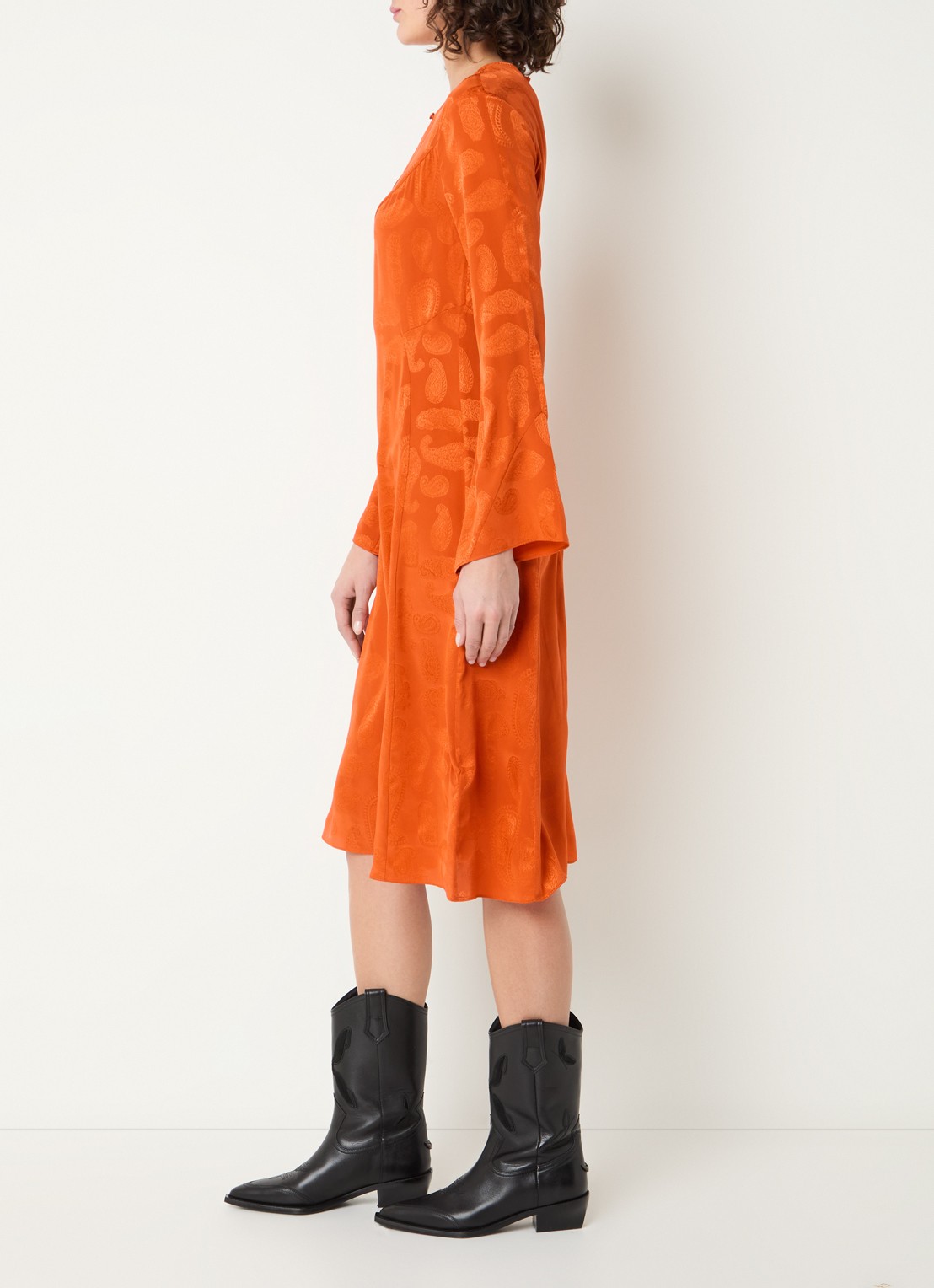 Zadig&Voltaire Randon midi tuniekjurk van zijde met jacquard dessin - voorkant 3 oranje