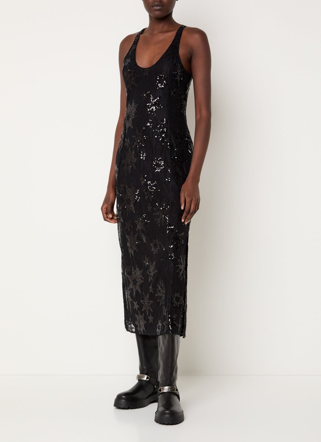 Zadig&Voltaire Rarysa maxi jurk van kant met pailletten - detail zwart