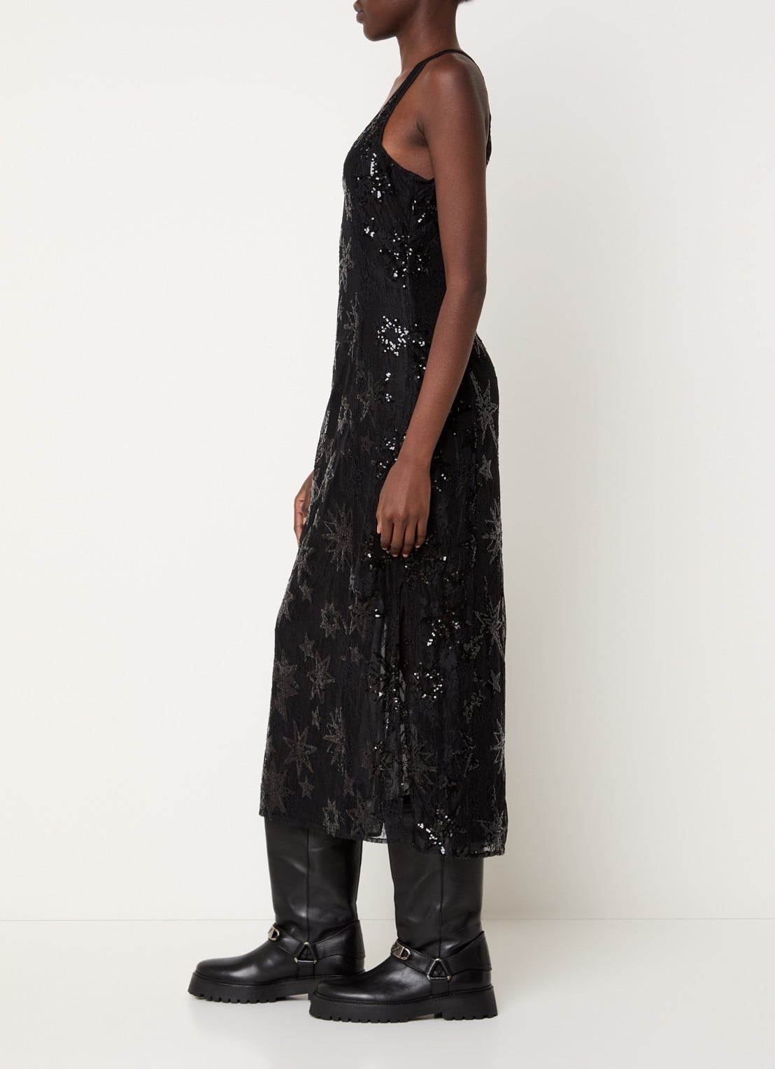 Zadig&Voltaire Rarysa maxi jurk van kant met pailletten - voorkant 3 zwart