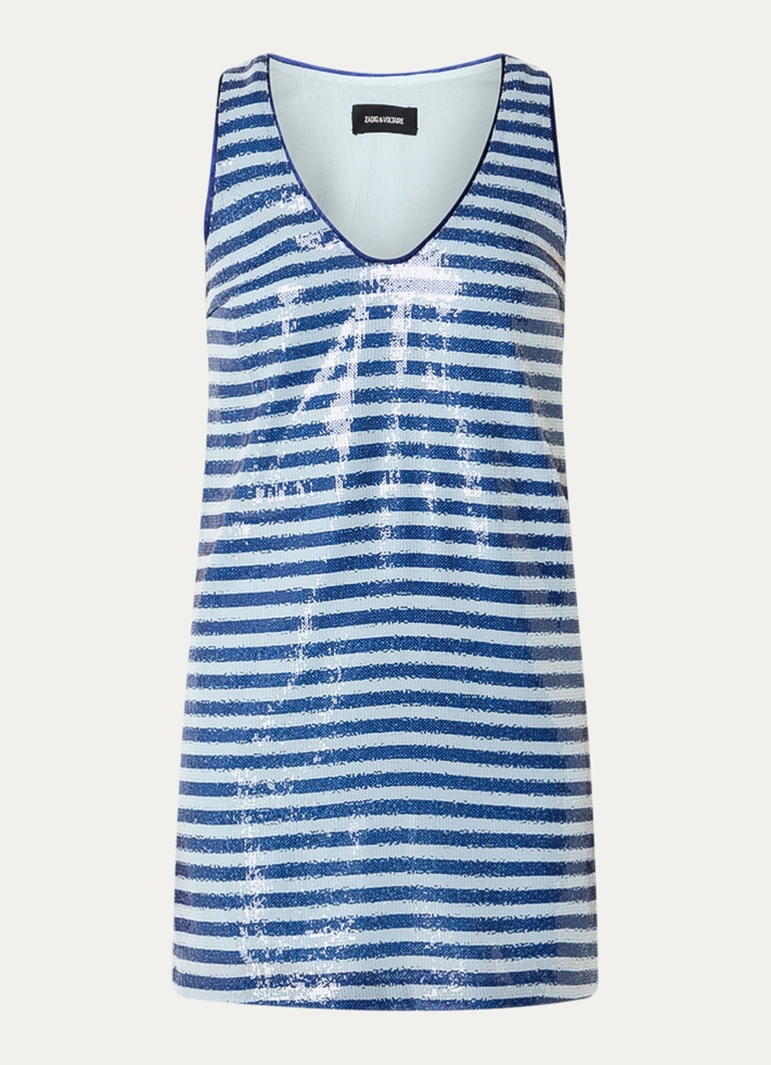 Zadig&Voltaire Rasha mini jurk met streepprint en pailletten - voorkant blauw