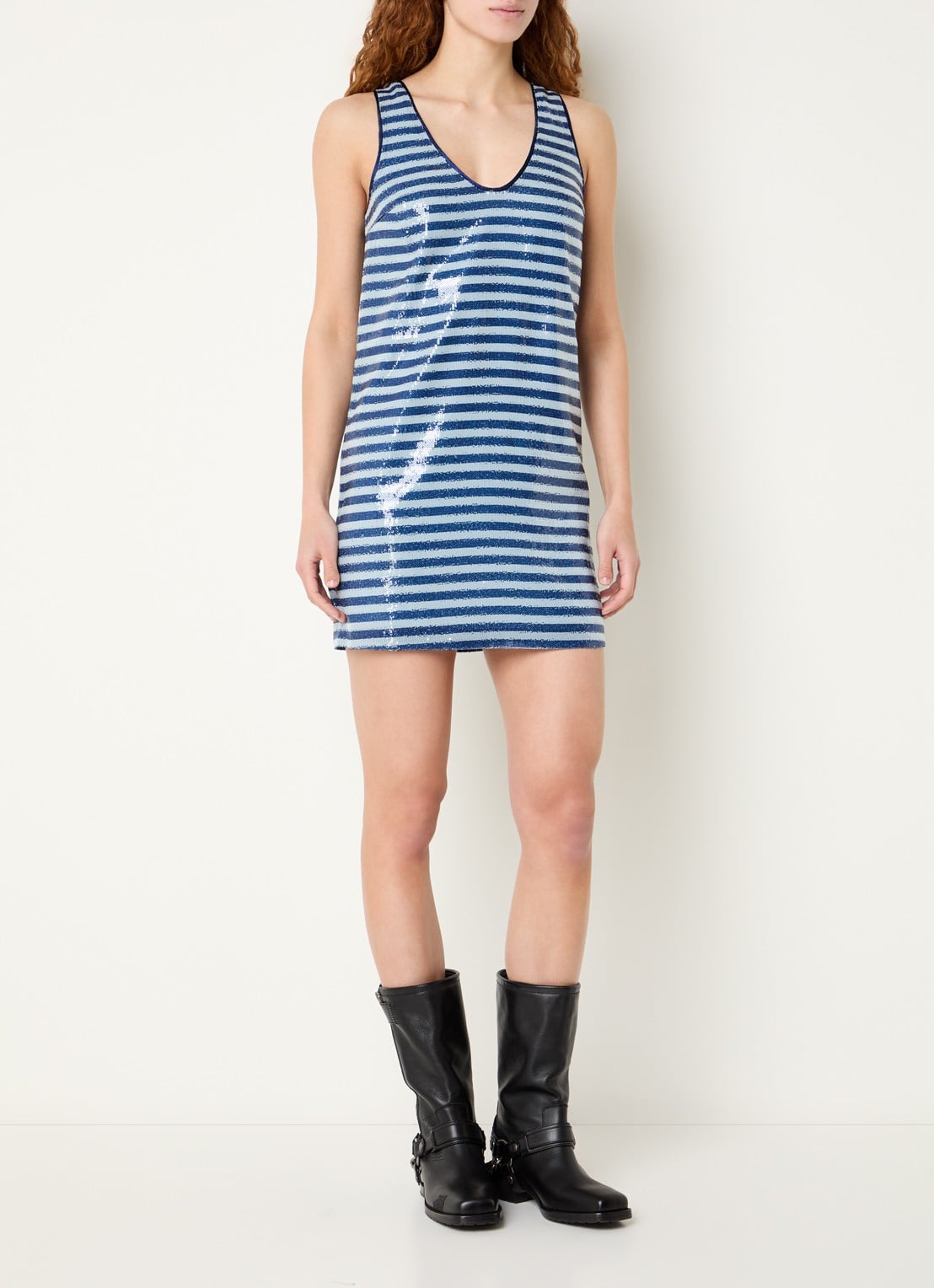 Zadig&Voltaire Rasha mini jurk met streepprint en pailletten - voorkant 2 blauw