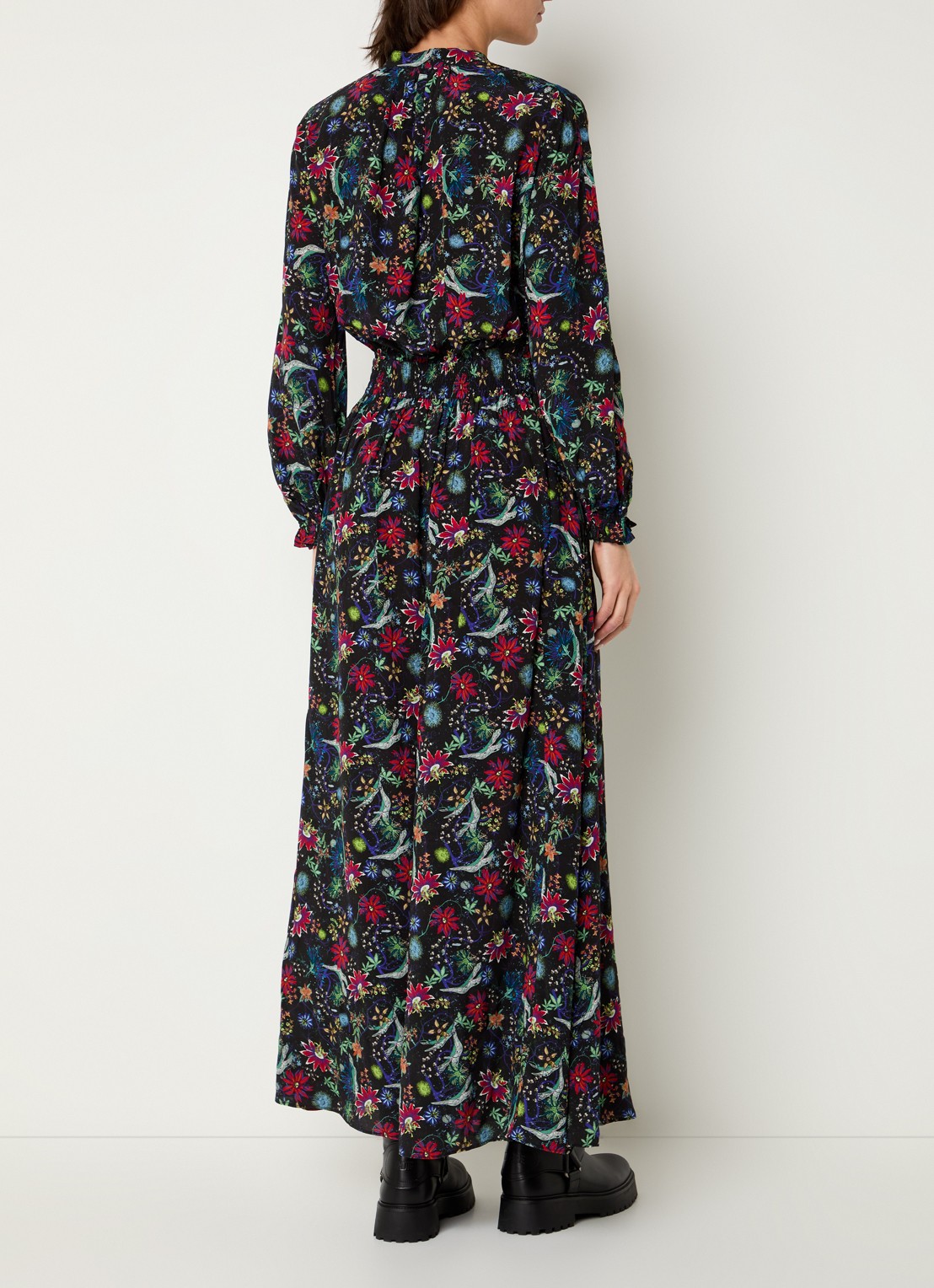 Zadig&Voltaire Rayado maxi jurk met bloemenprint en split - achterkant 4 koraal