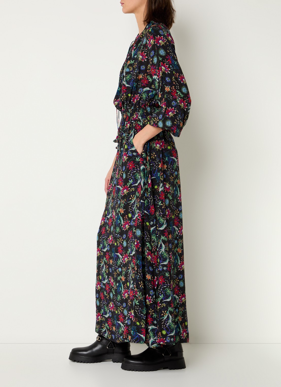 Zadig&Voltaire Rayado maxi jurk met bloemenprint en split - voorkant 3 koraal