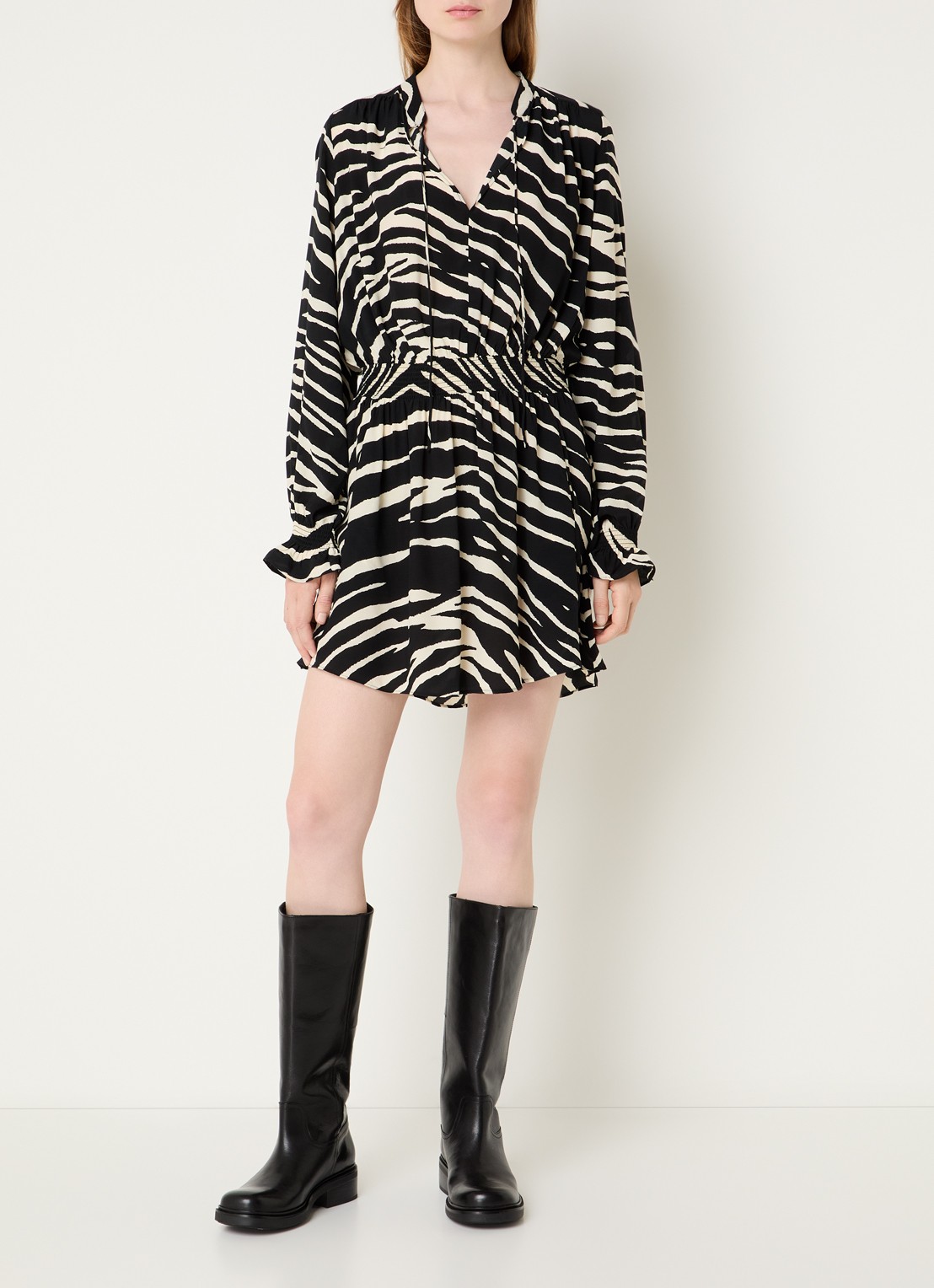 Zadig&Voltaire Rayados mini tuniek jurk met zebraprint - voorkant 2 zwart