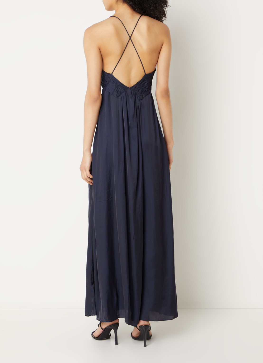 Zadig&Voltaire Rayonne maxi jurk van satijn met smockwerk - achterkant zalmroze