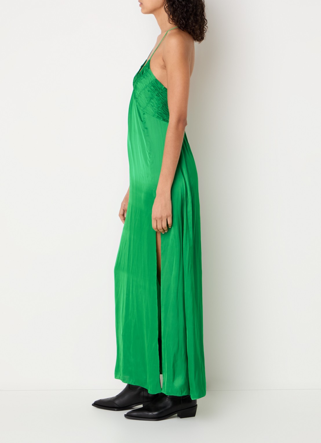Zadig&Voltaire Rayonne maxi jurk van satijn met smockwerk - achterkant groen