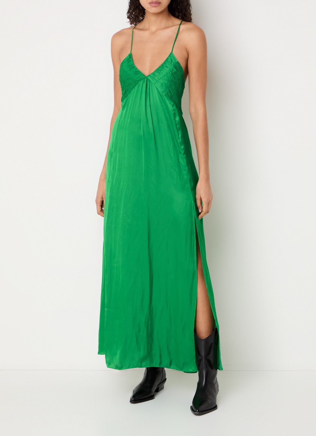 Zadig&Voltaire Rayonne maxi jurk van satijn met smockwerk - detail 4 groen