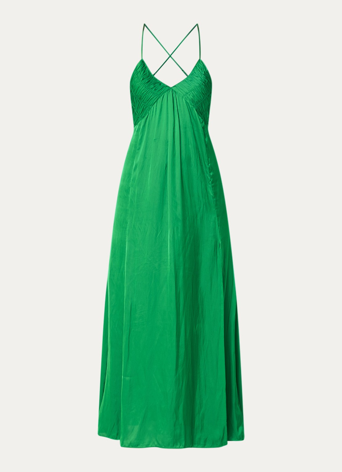 Zadig&Voltaire Rayonne maxi jurk van satijn met smockwerk - voorkant 2 groen