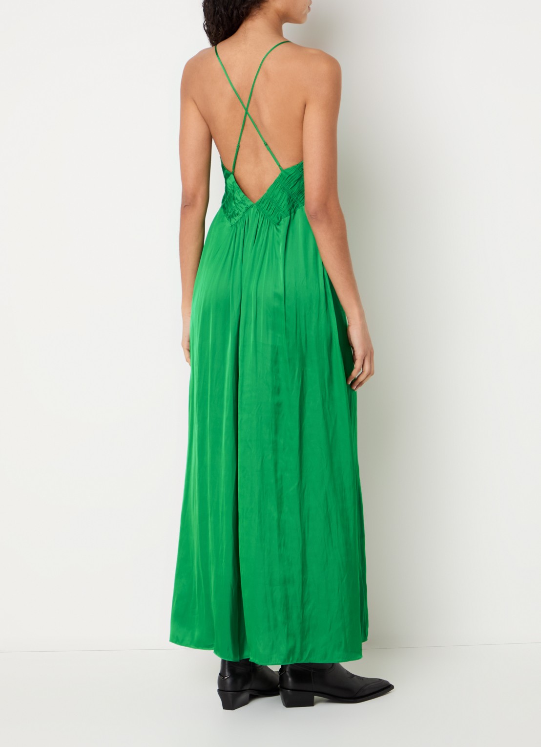 Zadig&Voltaire Rayonne maxi jurk van satijn met smockwerk - voorkant 3 groen