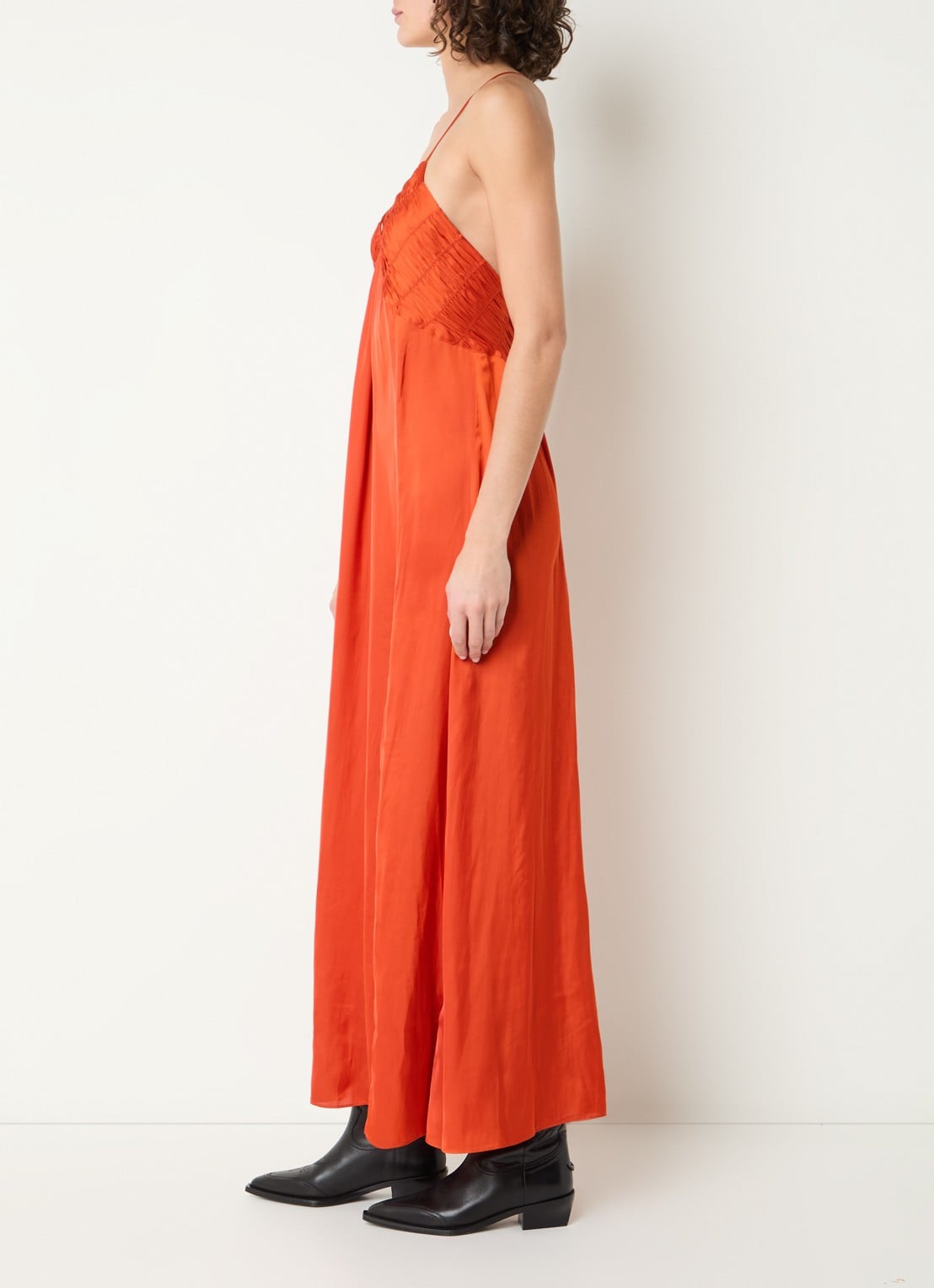 Zadig&Voltaire Rayonne maxi jurk van satijn met smockwerk - achterkant oranje