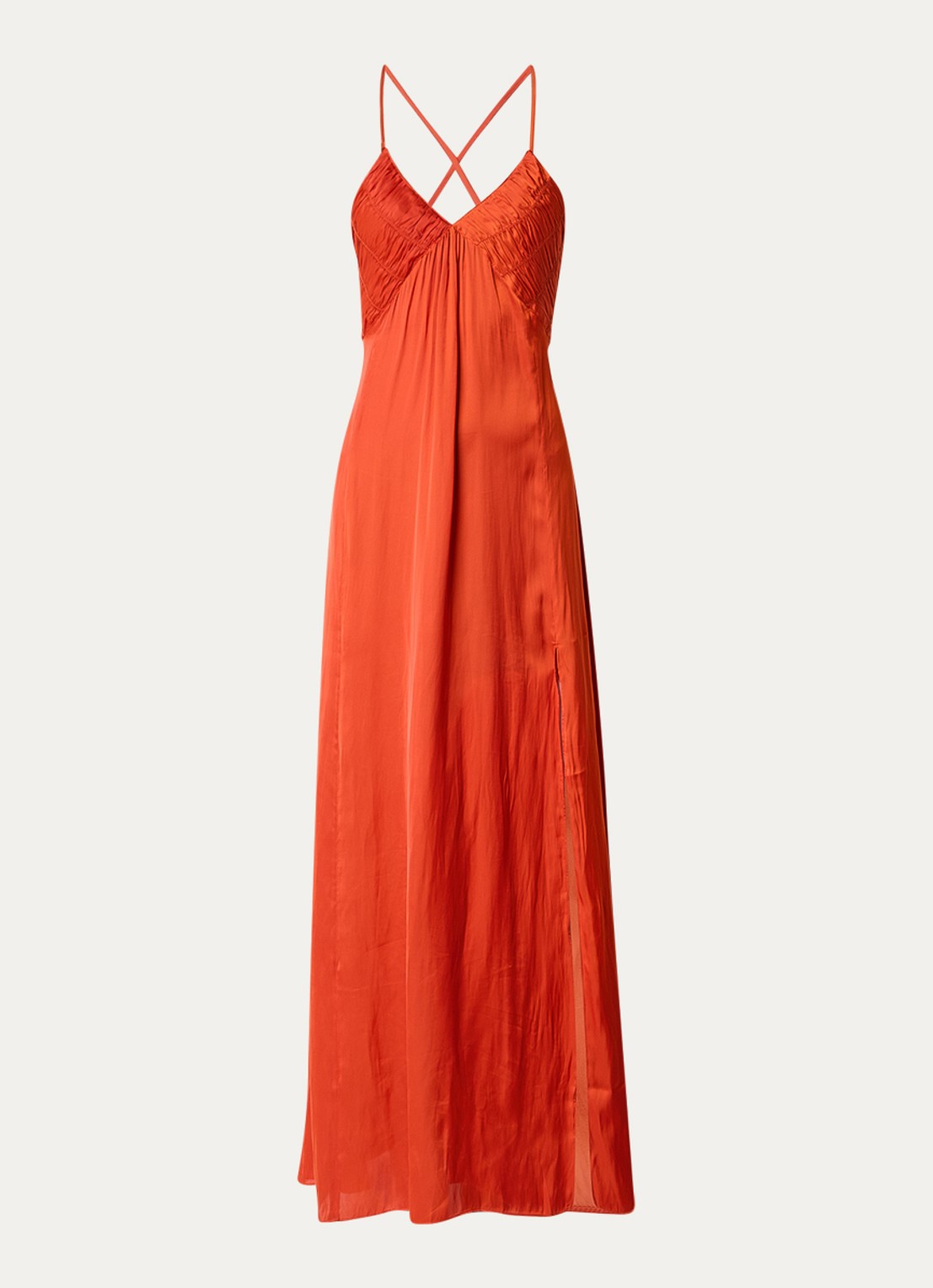 Zadig&Voltaire Rayonne maxi jurk van satijn met smockwerk - voorkant 2 oranje