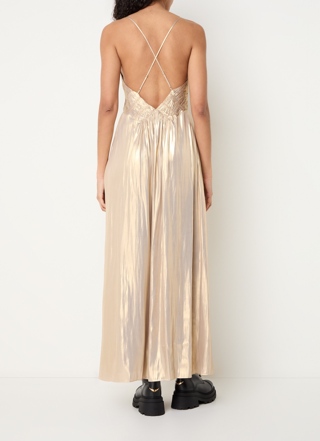 Zadig&Voltaire Rayonne maxi jurk van satijn met split - achterkant 3 goud