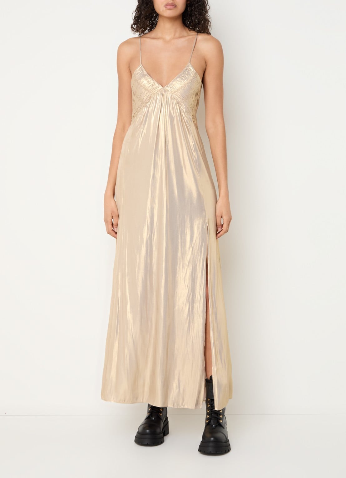 Zadig&Voltaire Rayonne maxi jurk van satijn met split - detail 4 goud