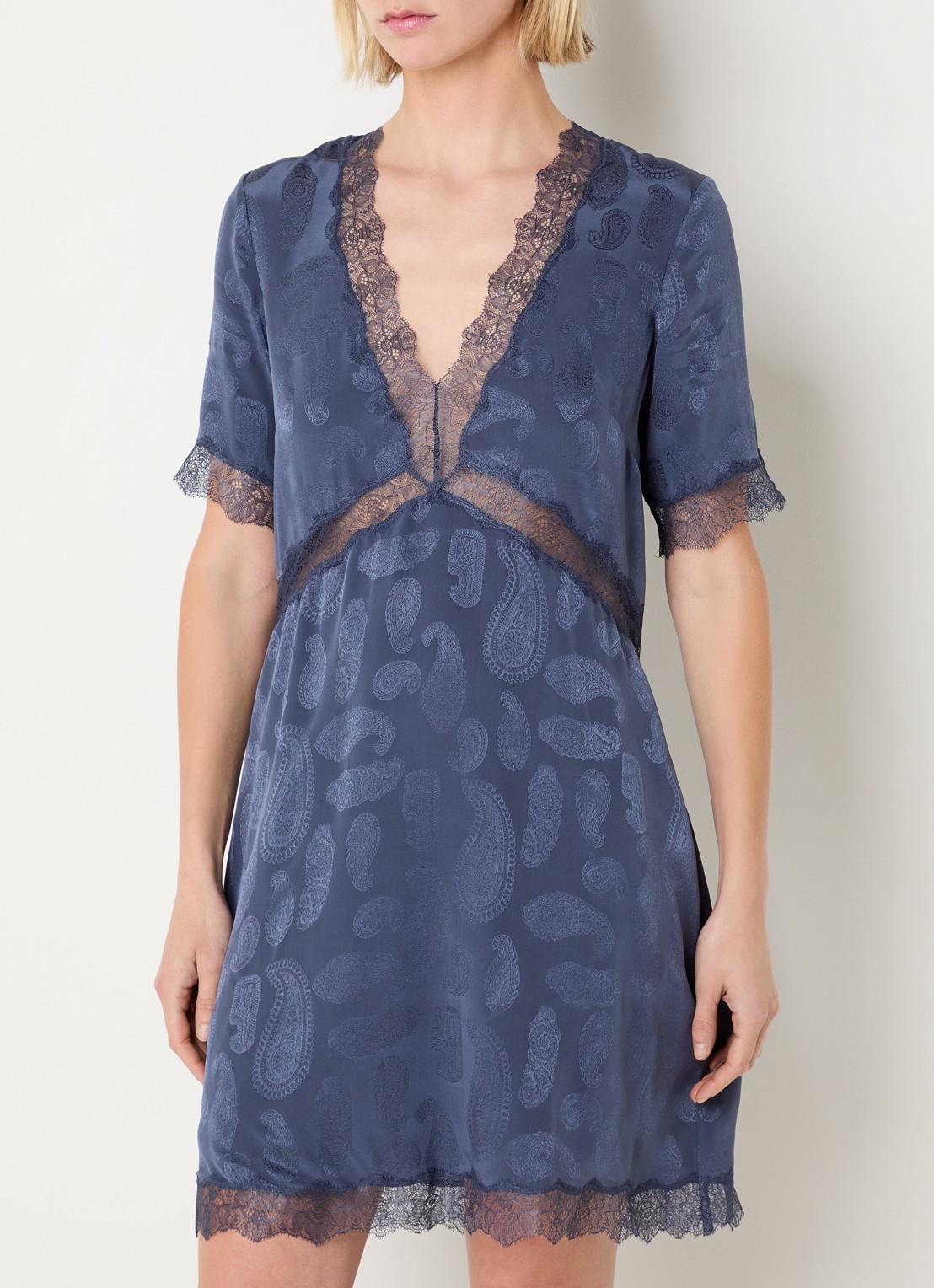 Zadig&Voltaire Redoxa mini tuniekjurk van zijde met details van kant - detail 2 royalblauw