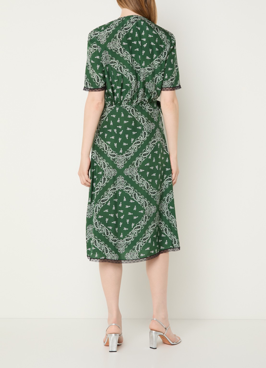 Zadig&Voltaire Reforme midi jurk met strikdetail en paisley dessin - achterkant 4 donkergroen
