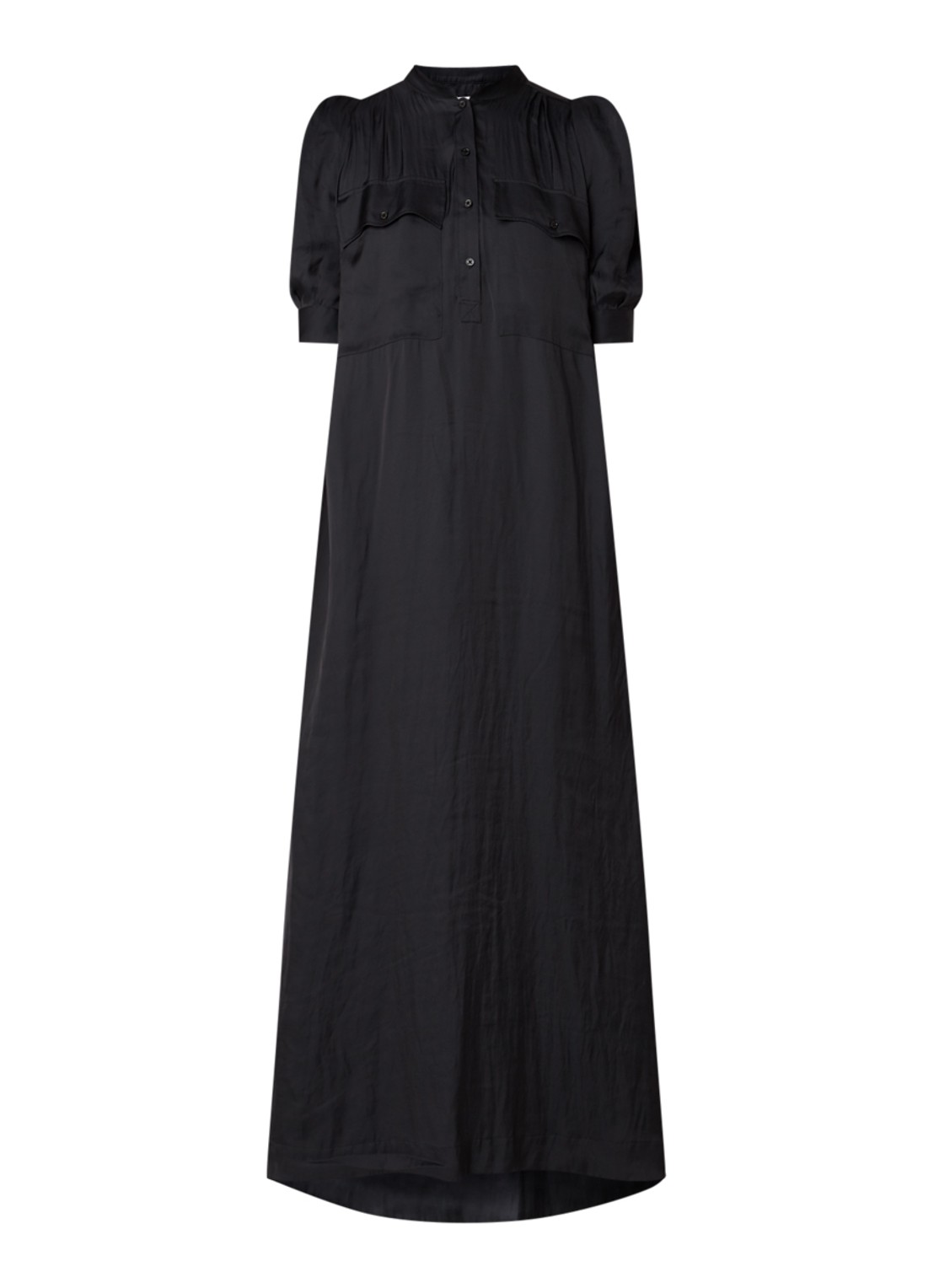 Zadig&Voltaire Remedy maxi jurk van satijn met strikceintuur - voorkant 2 zwart