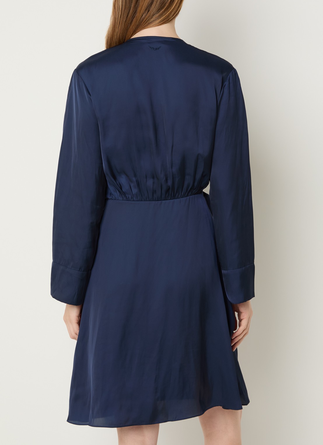 Zadig&Voltaire Remoir mini wikkeljurk van satijn - achterkant 4 donkerblauw