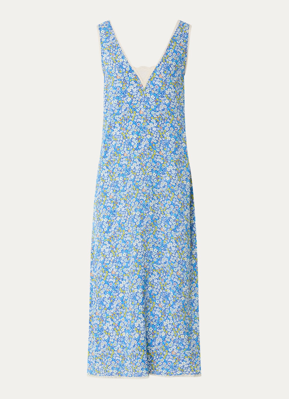 Zadig&Voltaire Renzo midi jurk met bloemenprint en details van kant  - voorkant 3 blauw