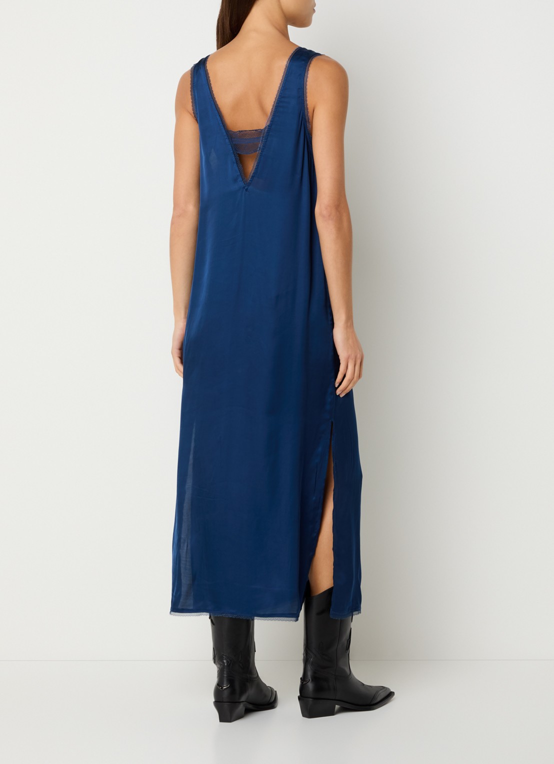 Zadig&Voltaire Renzo midi jurk van satijn met details van kant - achterkant 2 indigo