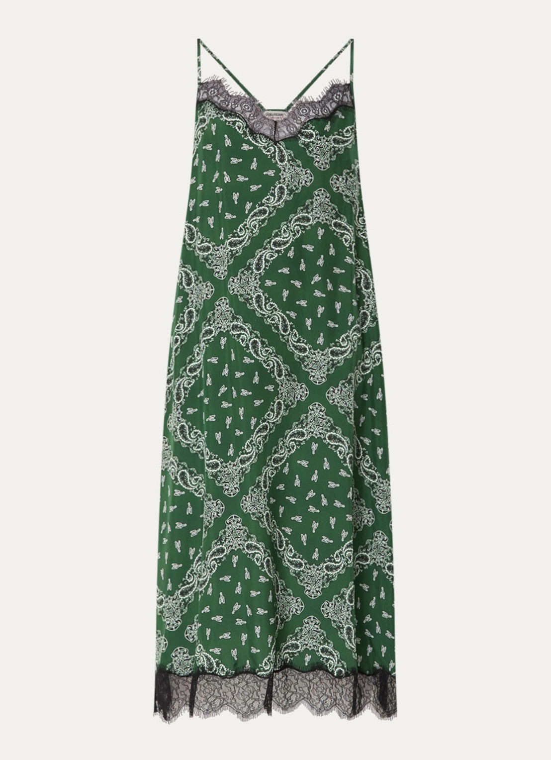 Zadig&Voltaire Respa midi jurk van zijde met paisley dessin - voorkant 3 donkergroen