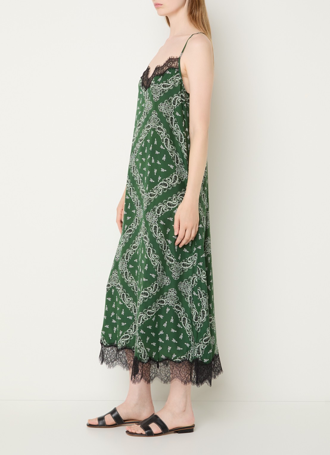Zadig&Voltaire Respa midi jurk van zijde met paisley dessin - voorkant 4 donkergroen
