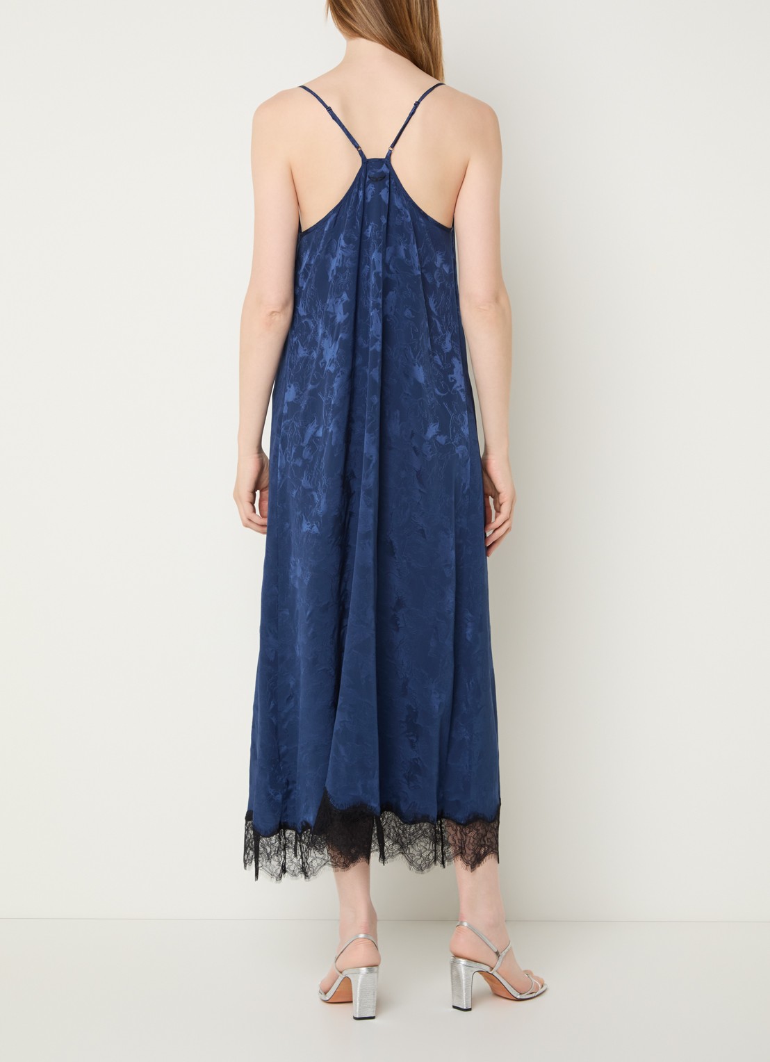 Zadig&Voltaire Respa midi jurk van zijde met print - achterkant 4 donkerblauw