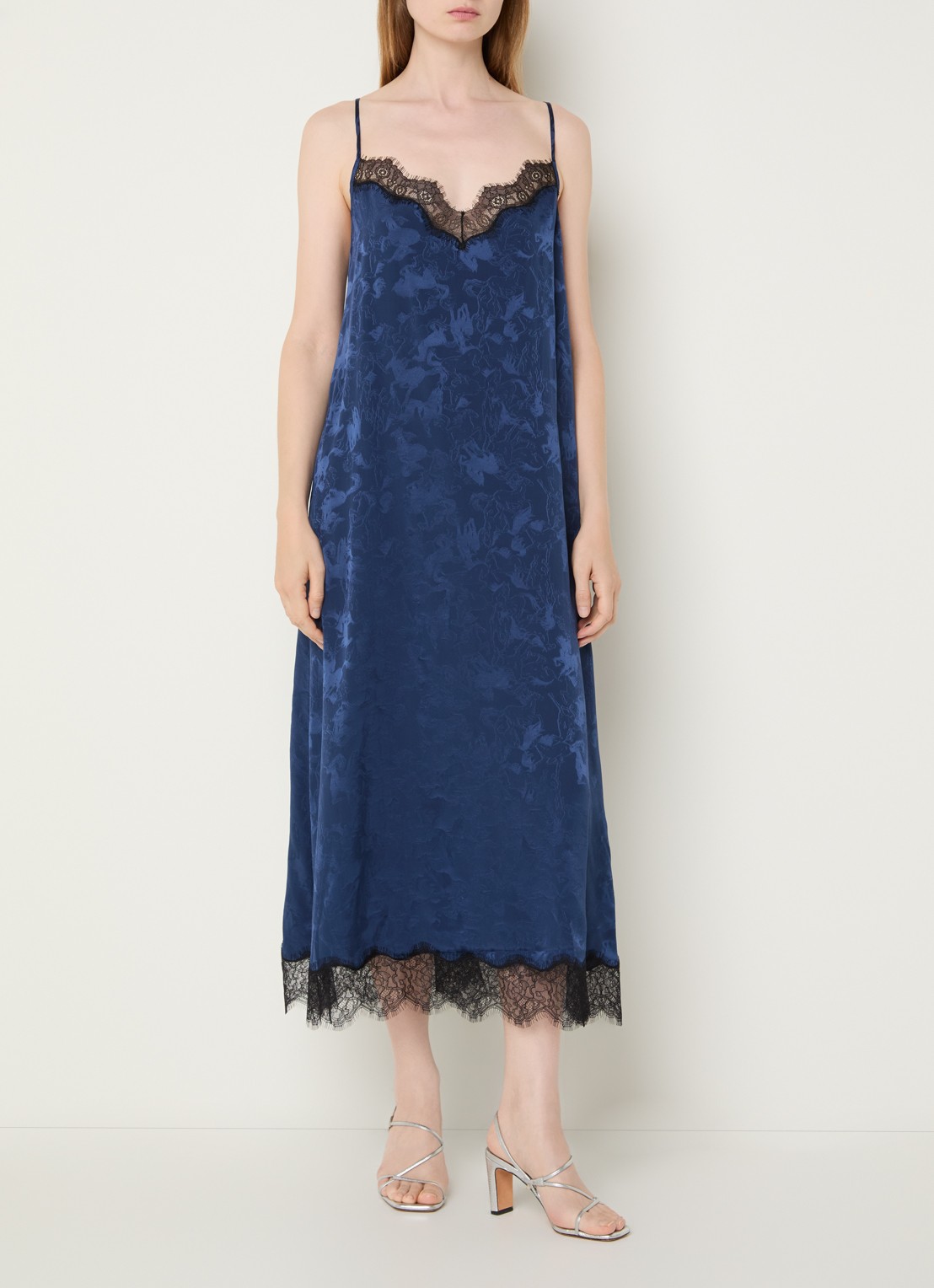 Zadig&Voltaire Respa midi jurk van zijde met print - detail 3 donkerblauw