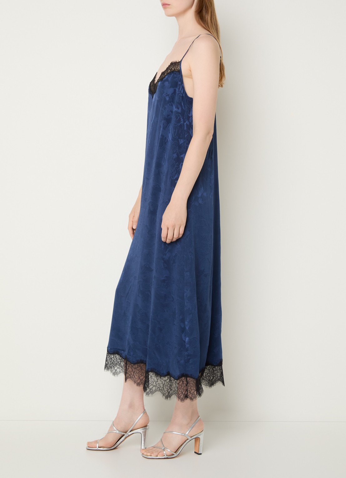 Zadig&Voltaire Respa midi jurk van zijde met print - voorkant 2 donkerblauw