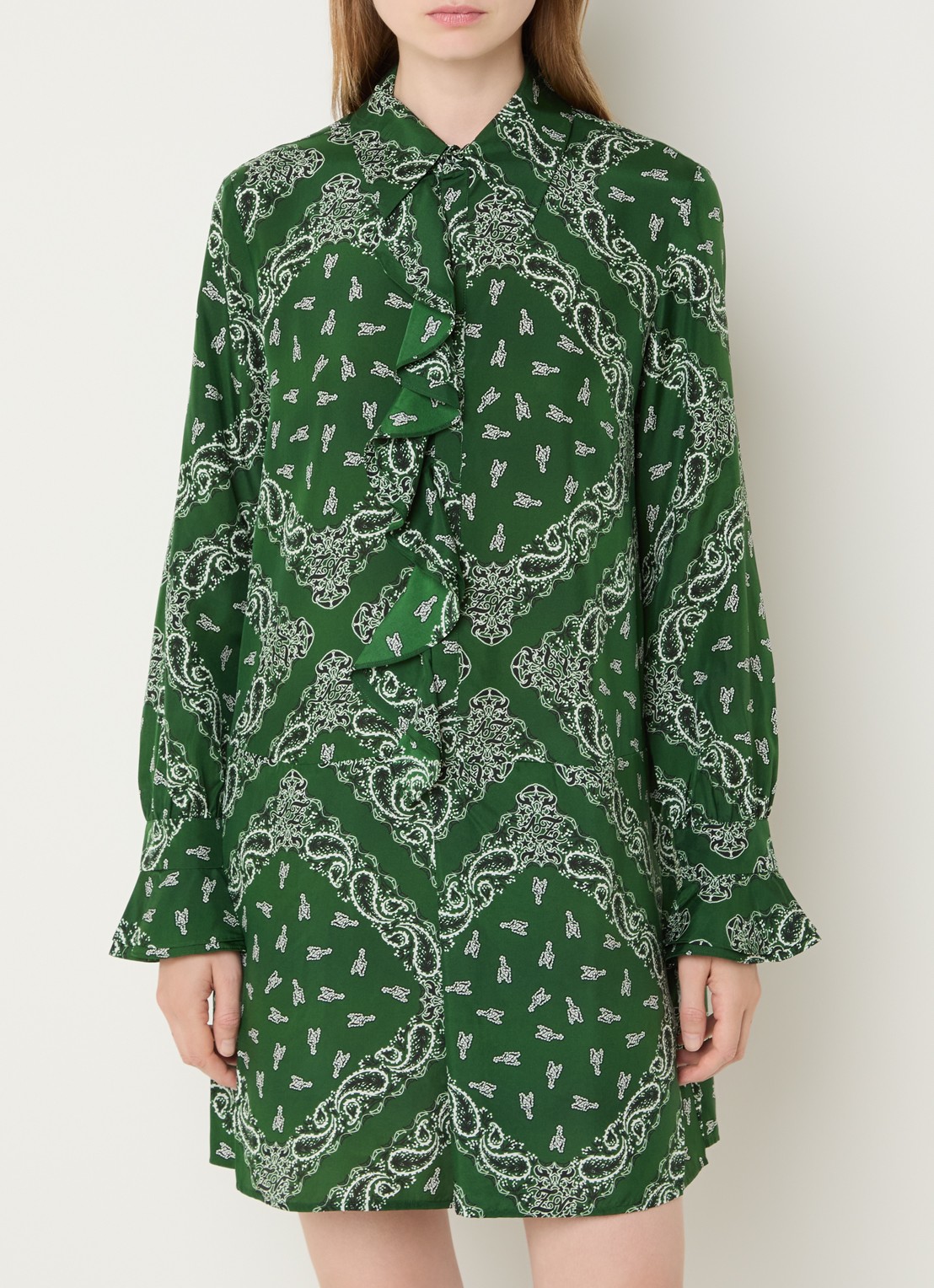 Zadig&Voltaire Rhelyne mini blousejurk van zijde met paisley dessin - detail donkergroen