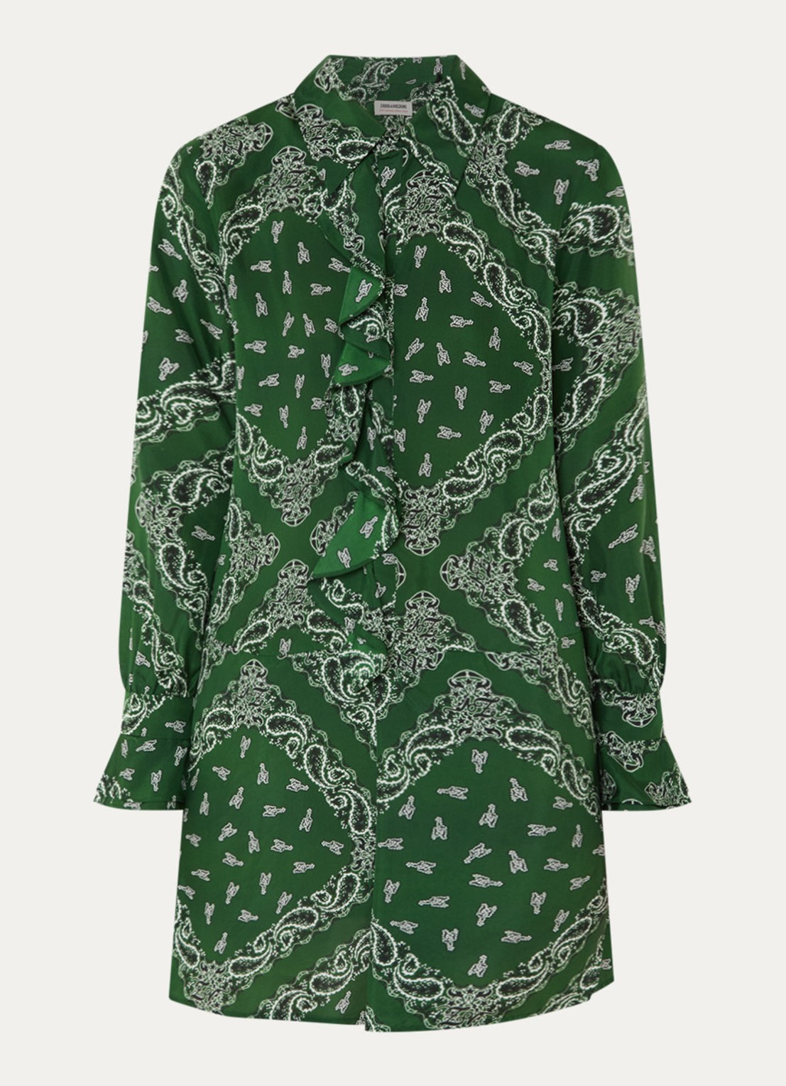 Zadig&Voltaire Rhelyne mini blousejurk van zijde met paisley dessin - voorkant 2 donkergroen